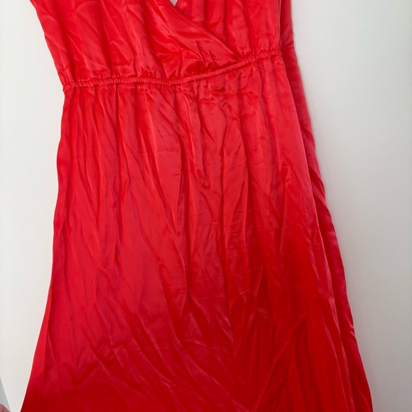 Anthropologie Maeve Coral Satin Wrap Dress - Picture 13 of 14